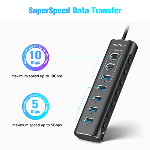 RSHTECH 7-Port Powered USB-C Hub with Fast Data