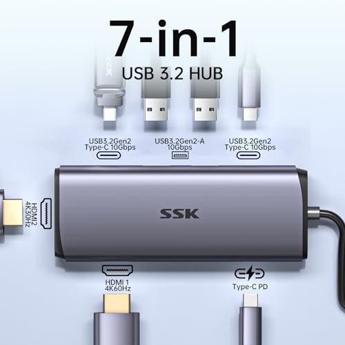 SSK USB C Hub 7-Port with Dual 4K HDMI