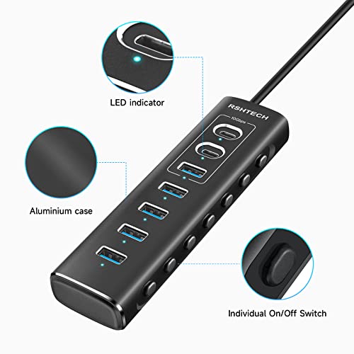 RSHTECH 7-Port Powered USB-C Hub with Fast Data