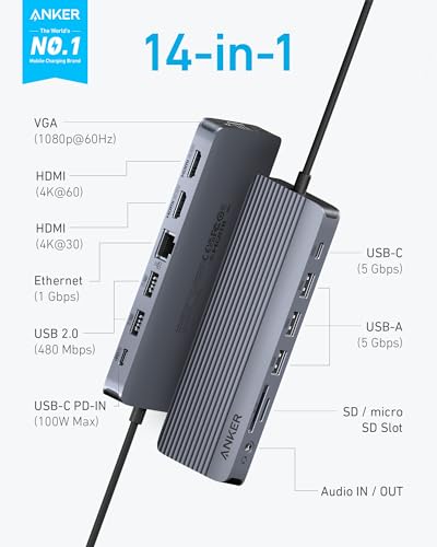 14-in-1 Anker USB-C Hub: Triple Display, 4K HDMI