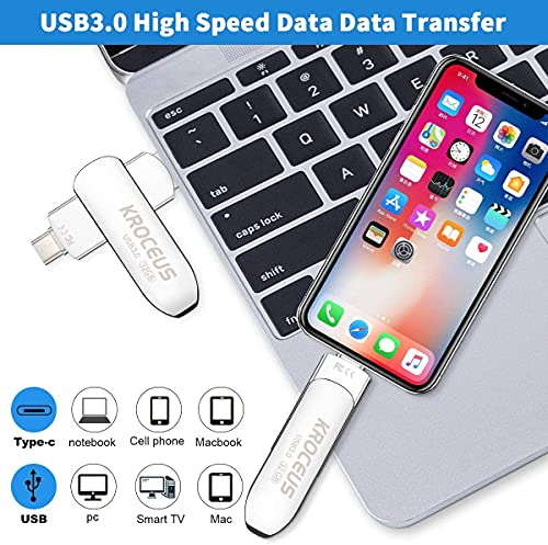 128GB Dual USB-C Flash Drive for Android and PC