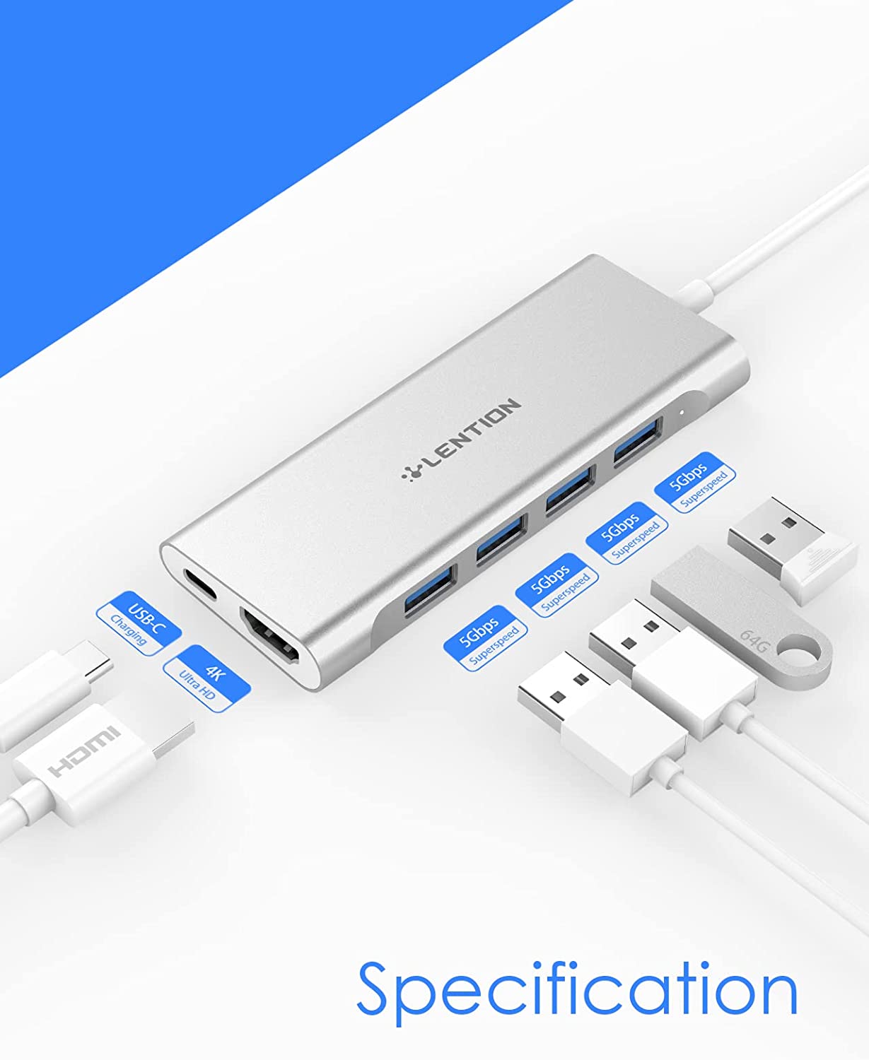 Lention USB-C Multiport Adapter with 4K HDMI