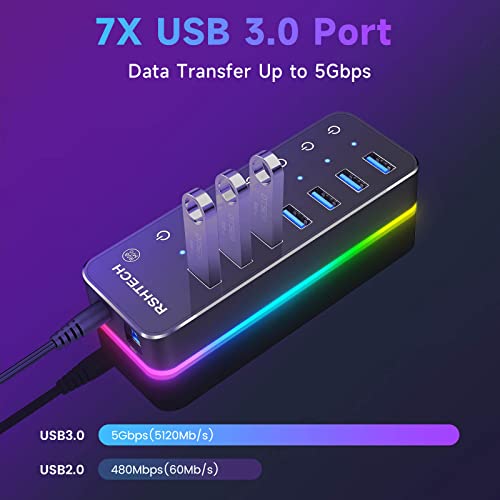 RGB USB 3.0 7-Port Hub with Individual Switches