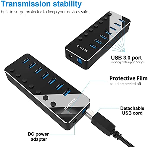 RSHTECH 7-Port USB C Hub with Switches