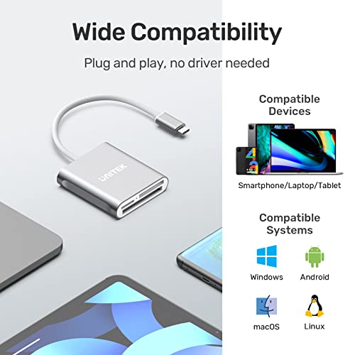 Unitek USB-C 3-Slot SD Card Reader - Grey