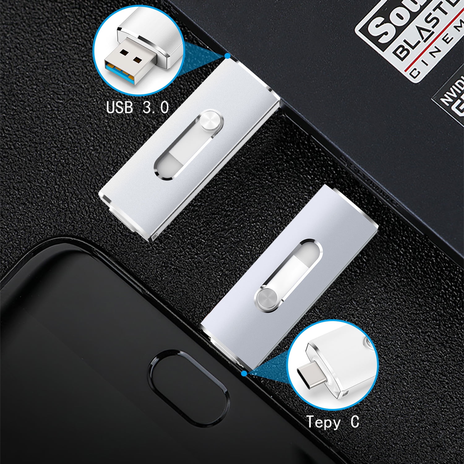 TOPESEL 128GB USB-C and USB-A Flash Drive