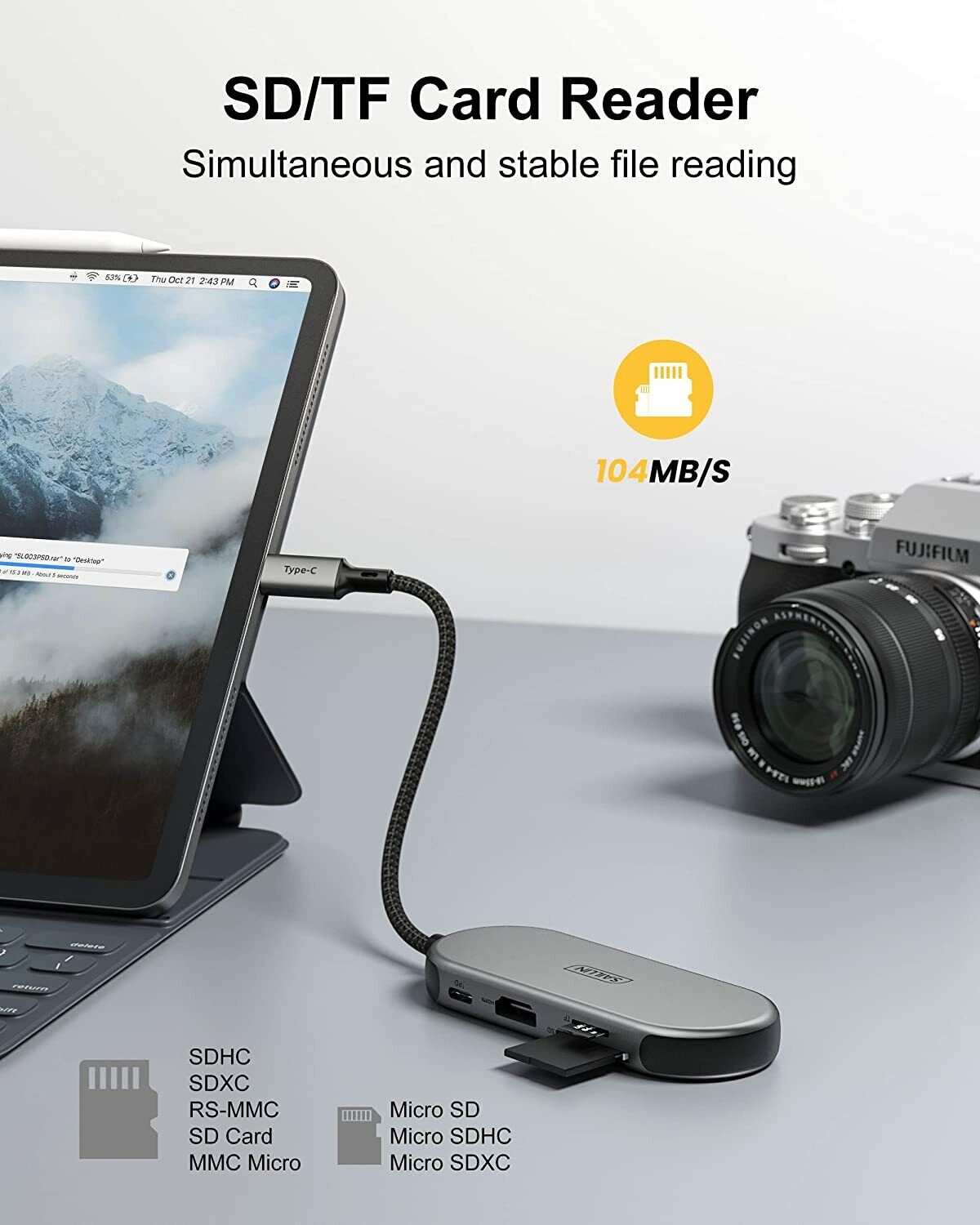 SAILLIN 7-in-1 USB-C Hub with 3 USB Ports