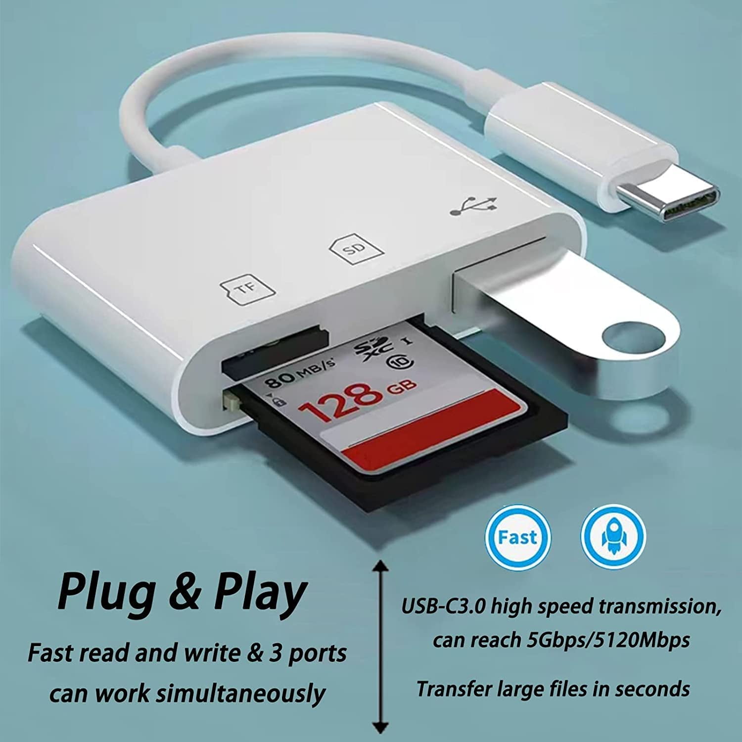 3-in-1 USB-C to SD Card Reader Adapter