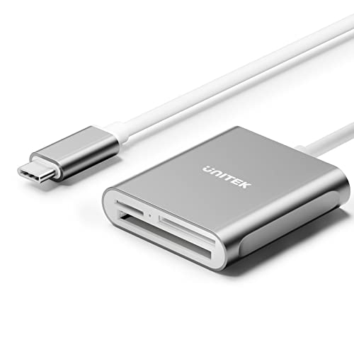 UNITEK USB C SD Card Reader, Aluminum 3-Slot USB 3.0 Type-C Flash Memory Card Reader for USB C Device, Supports SanDisk Compact Flash Memory Card and Lexar Professional CompactFlash Card - Grey