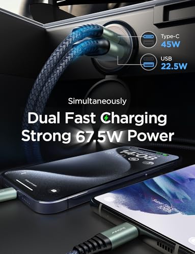 AINOPE 67.5W USB C Car Charger Dual Port