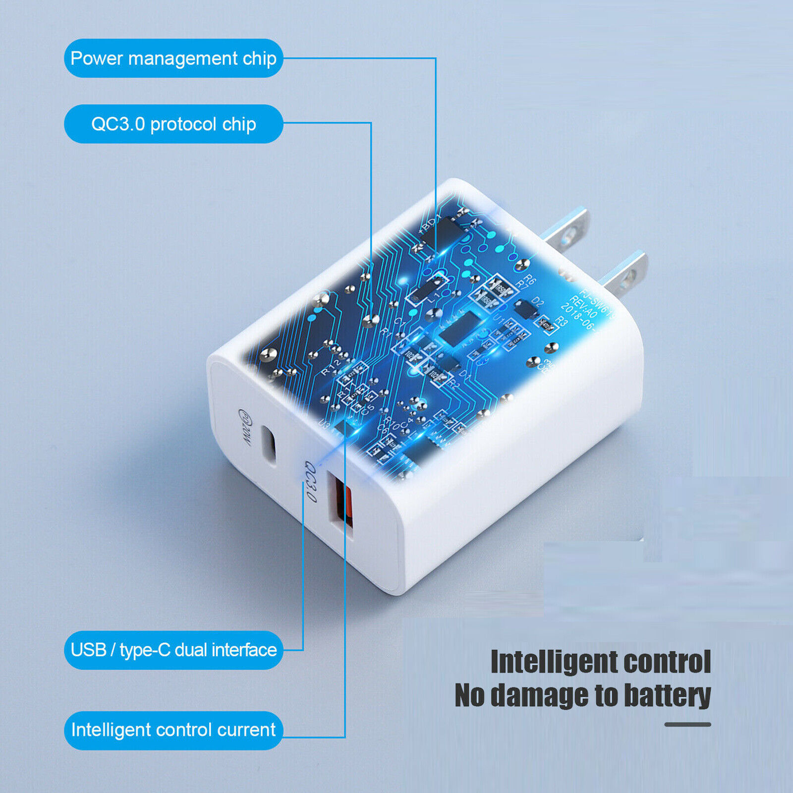20W USB-C Fast Wall Charger with Dual Ports
