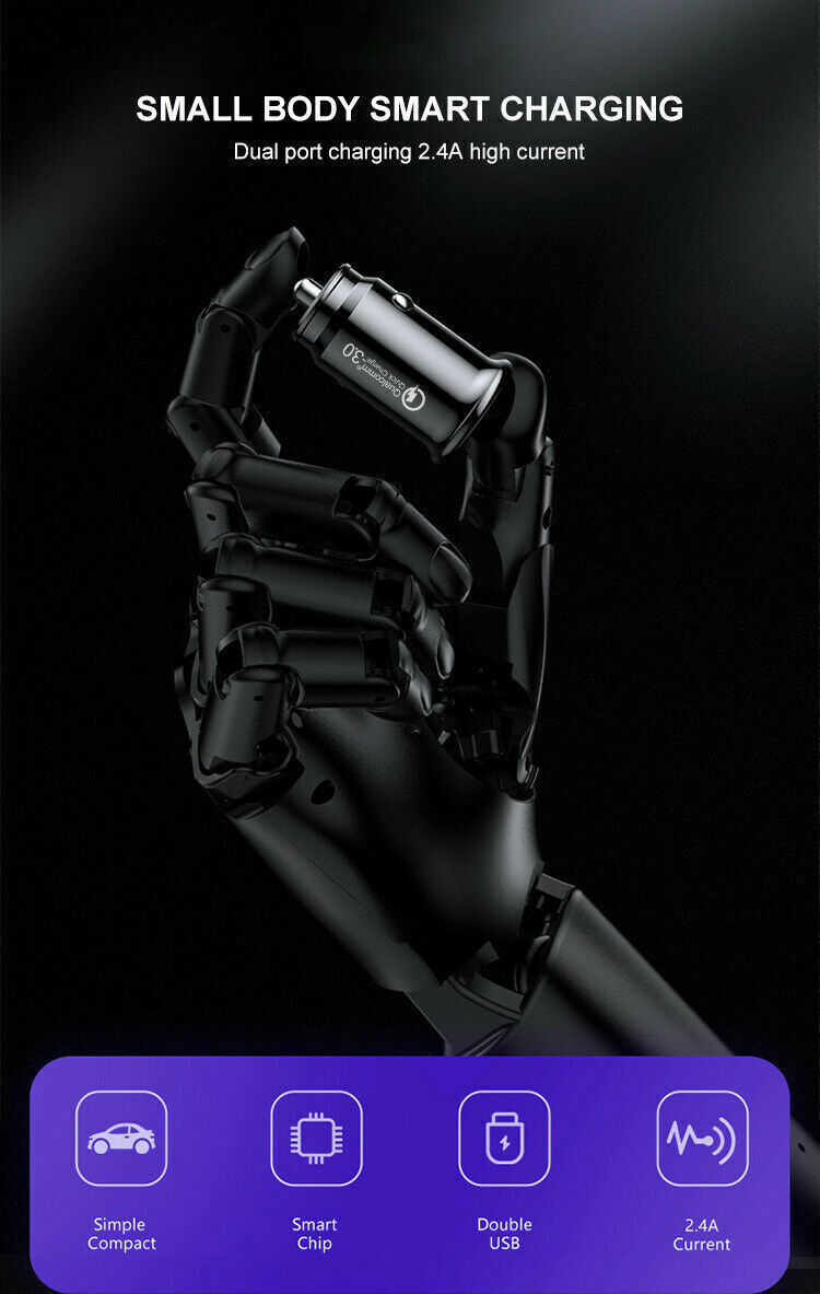 Fast Car Charger with 2 USB Ports and Type C