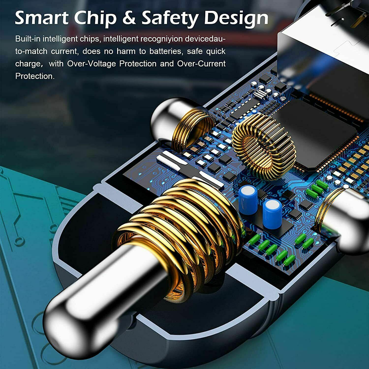 Fast Car Charger with 2 USB Ports and Type C