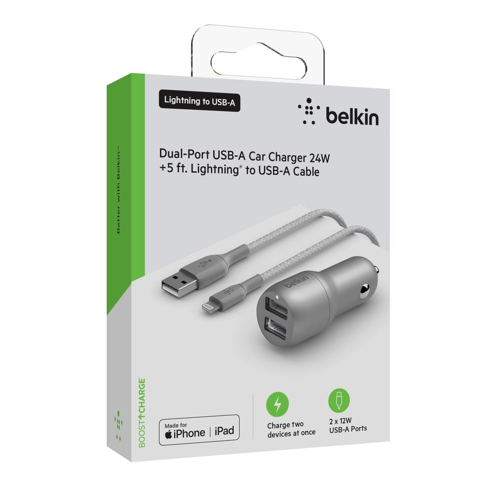 Belkin Dual USB Car Charger with Braided Cable