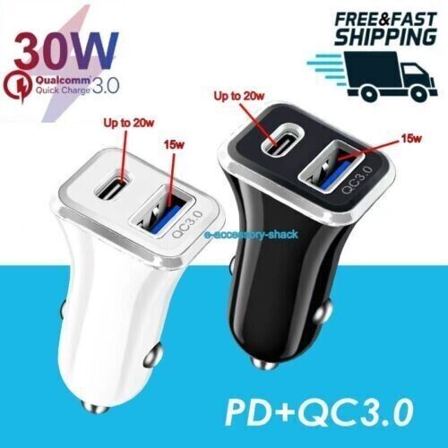 Dual Port USB-C Fast Car Charger - 2 Pack