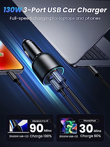 UGREEN 130W USB-C Car Charger & Cable Bundle