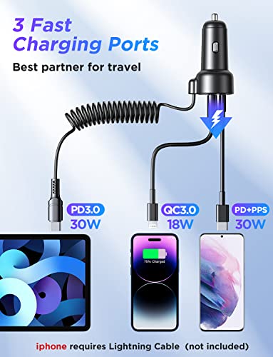 60W USB-C Car Charger with 5ft Coiled Cable