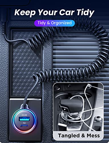 60W USB-C Car Charger with 5ft Coiled Cable