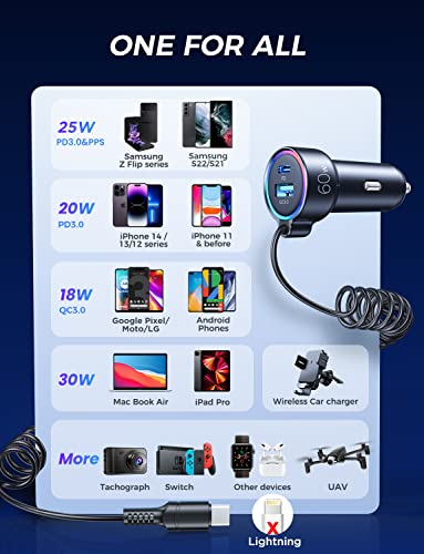 60W USB-C Car Charger with 5ft Coiled Cable