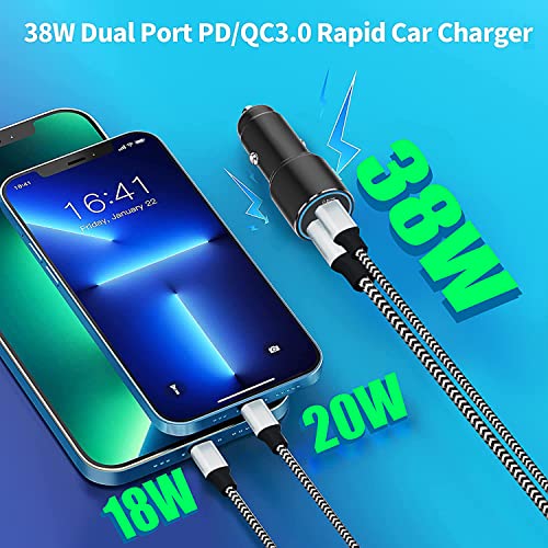 Dual Port 38W USB-C Car Charger with Cable