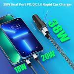 Dual Port 38W USB-C Car Charger with Cable