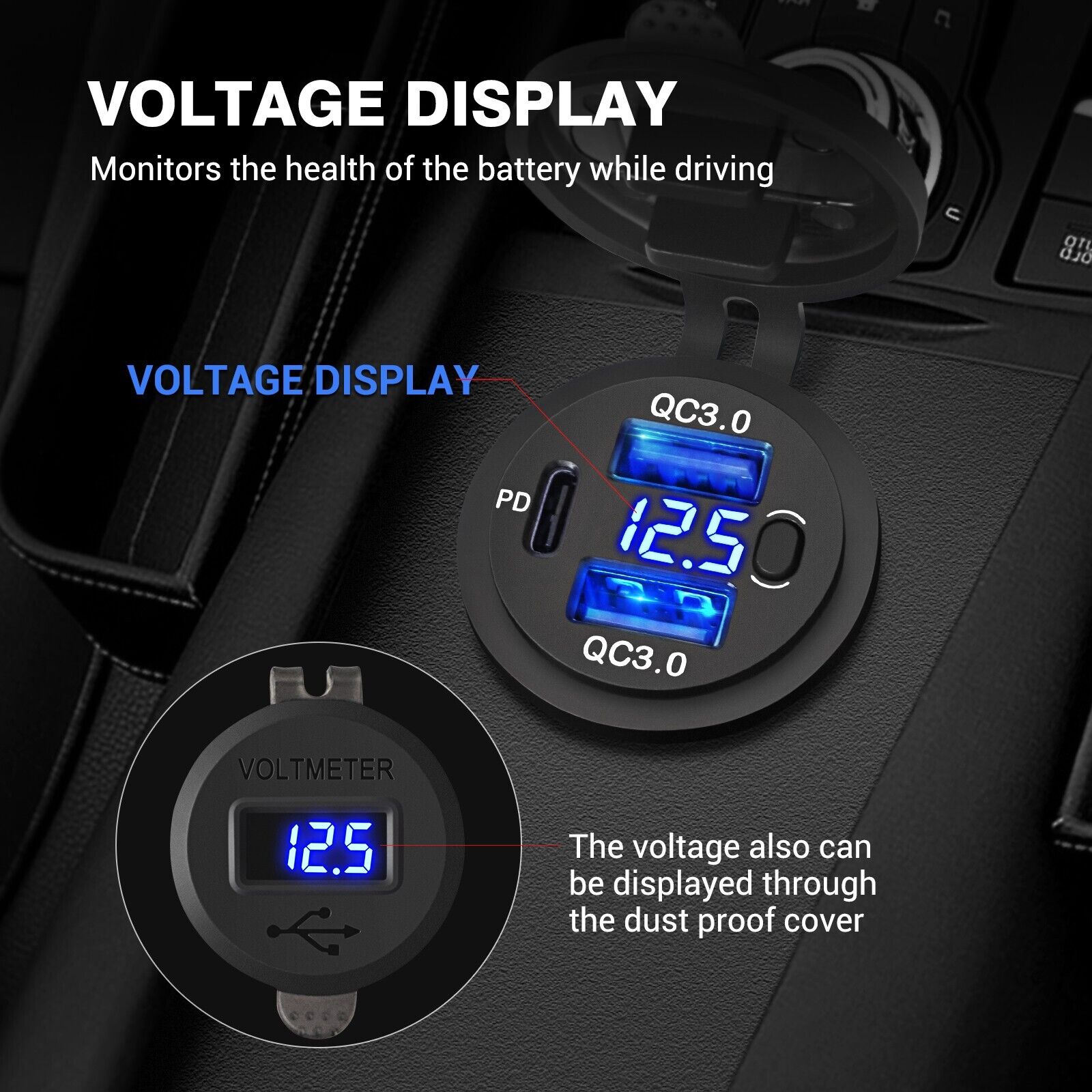 20W USB-C Car Charger with Dual QC3.0 Ports