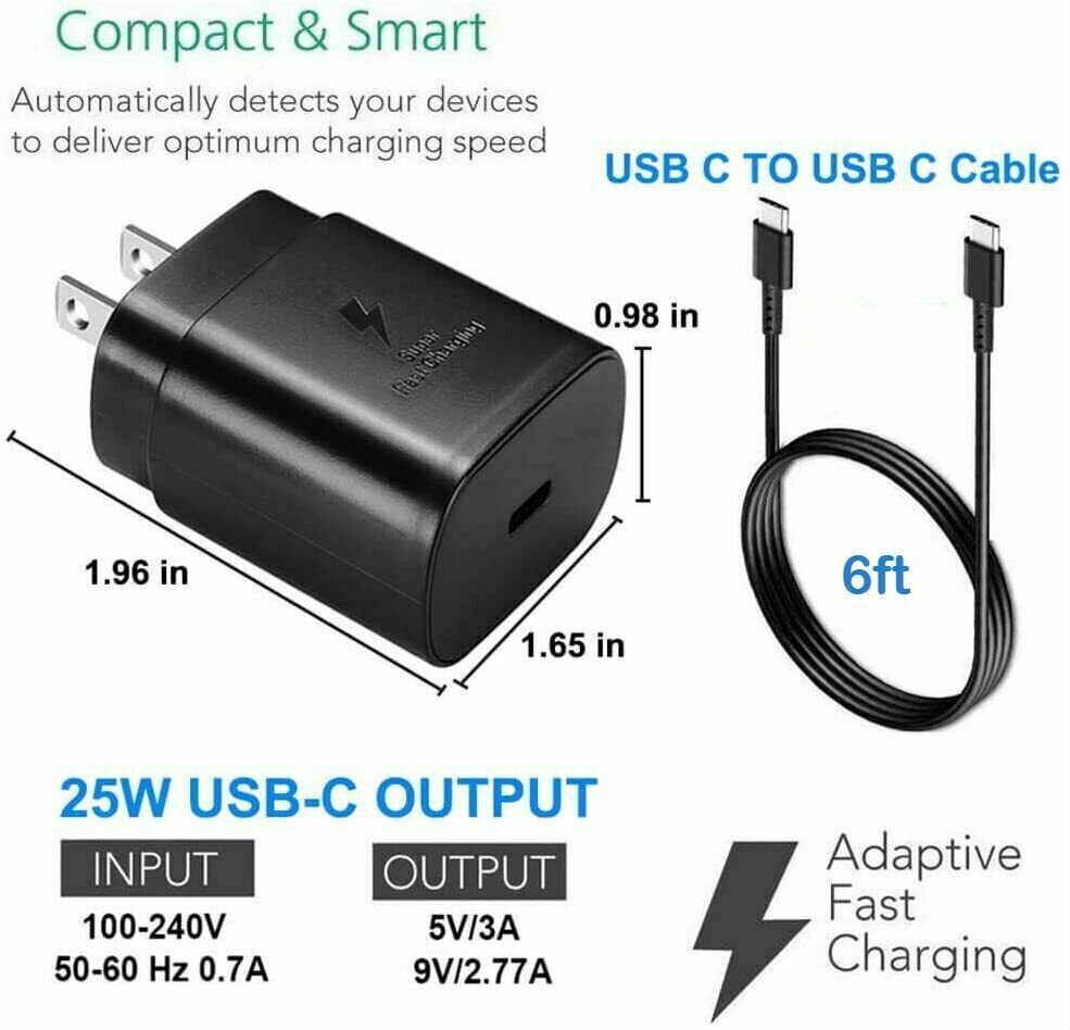 25W Fast USB-C Wall Charger for Galaxy S20-S22
