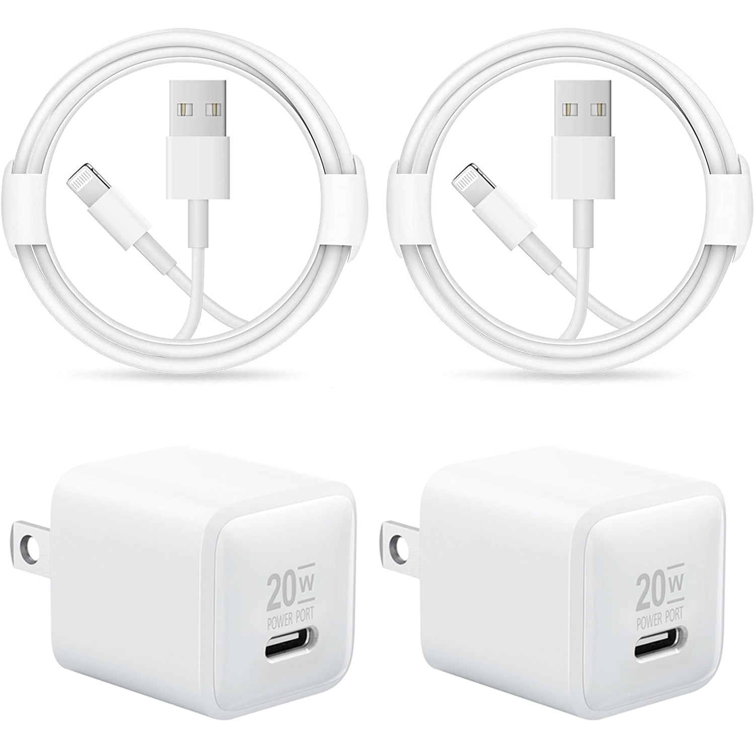 2 Pack 20W PD Wall Charger with USB-C Lightning Cables