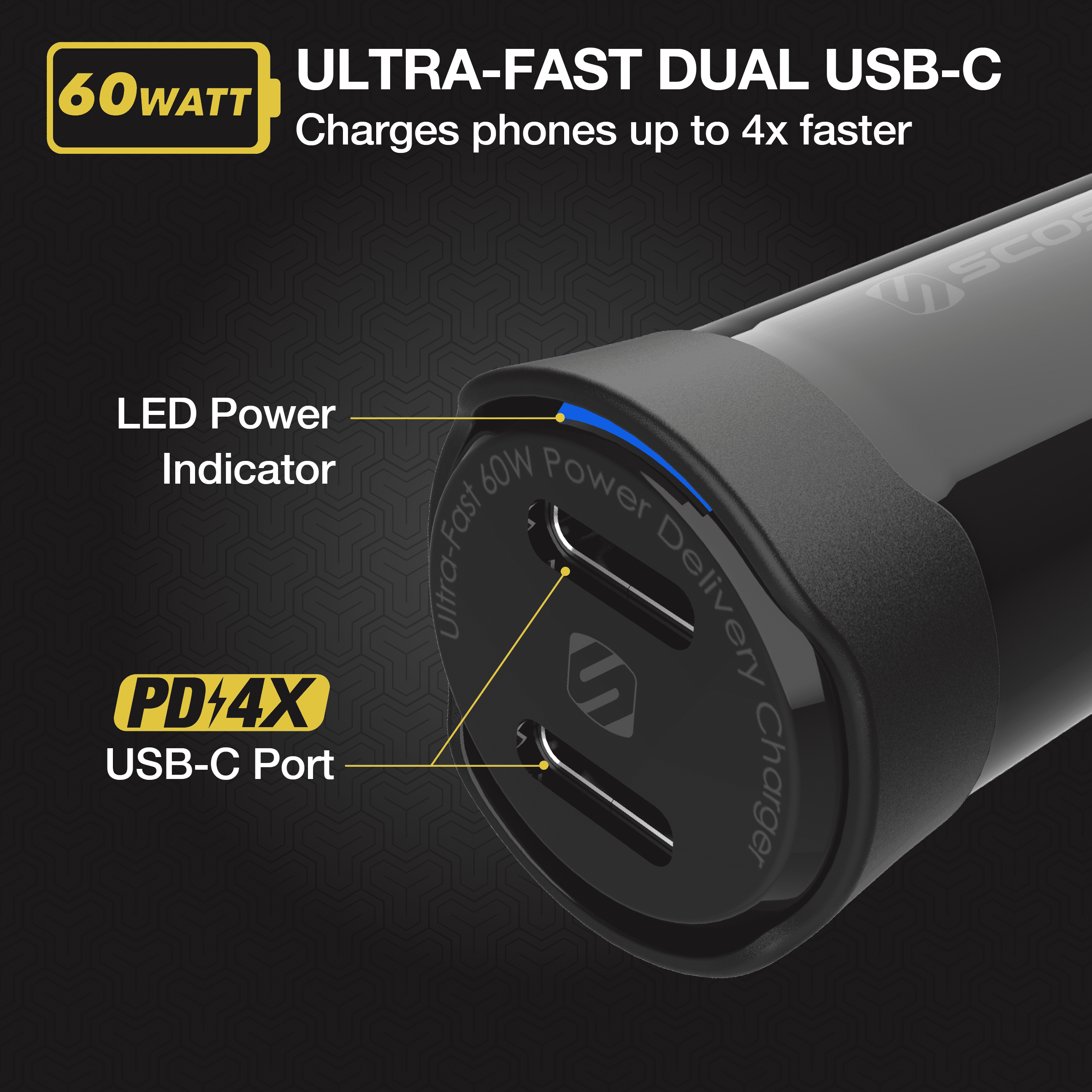 Scosche PowerVolt Dual USB-C Car Charger 60W