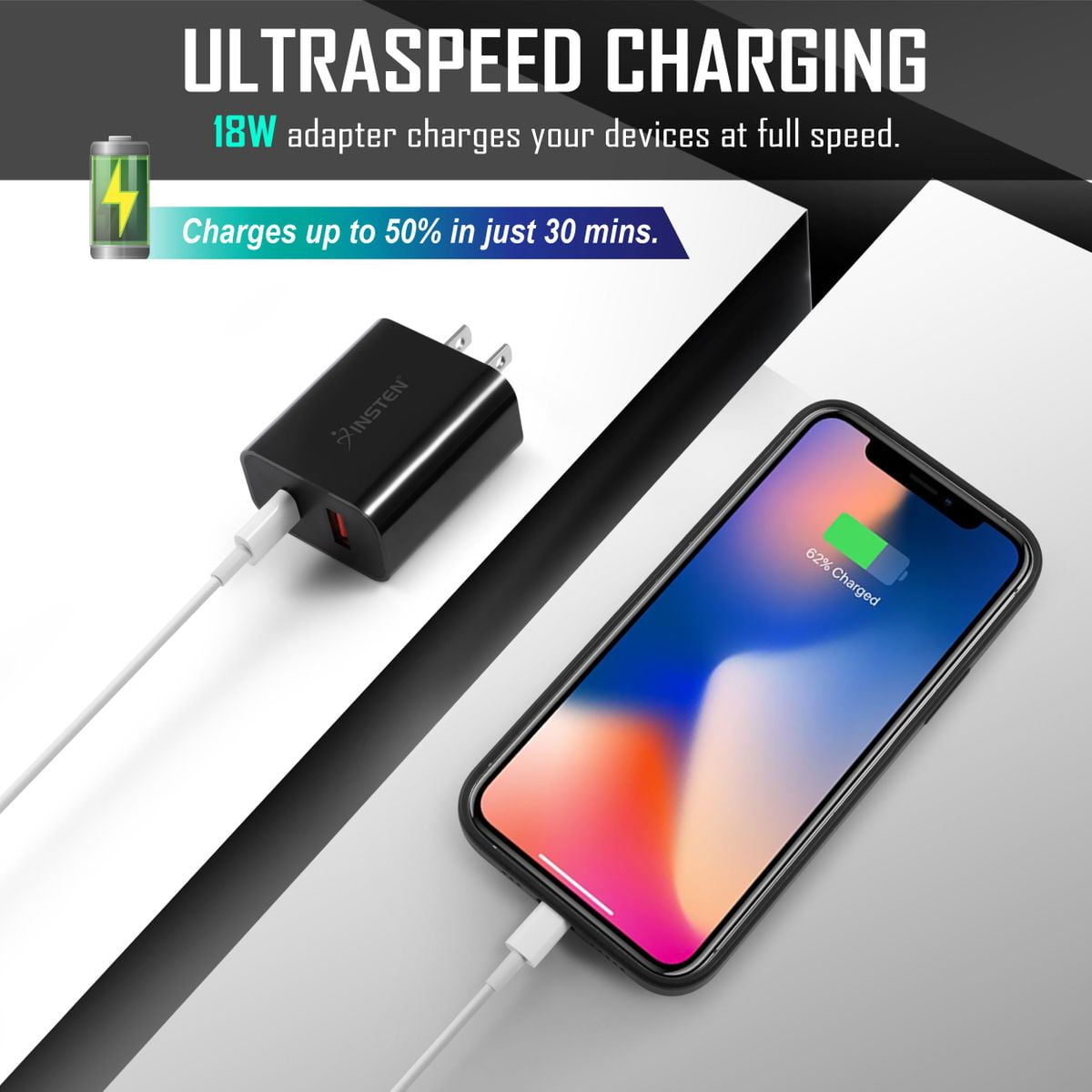 Insten 18W Dual Port USB-C Fast Charger