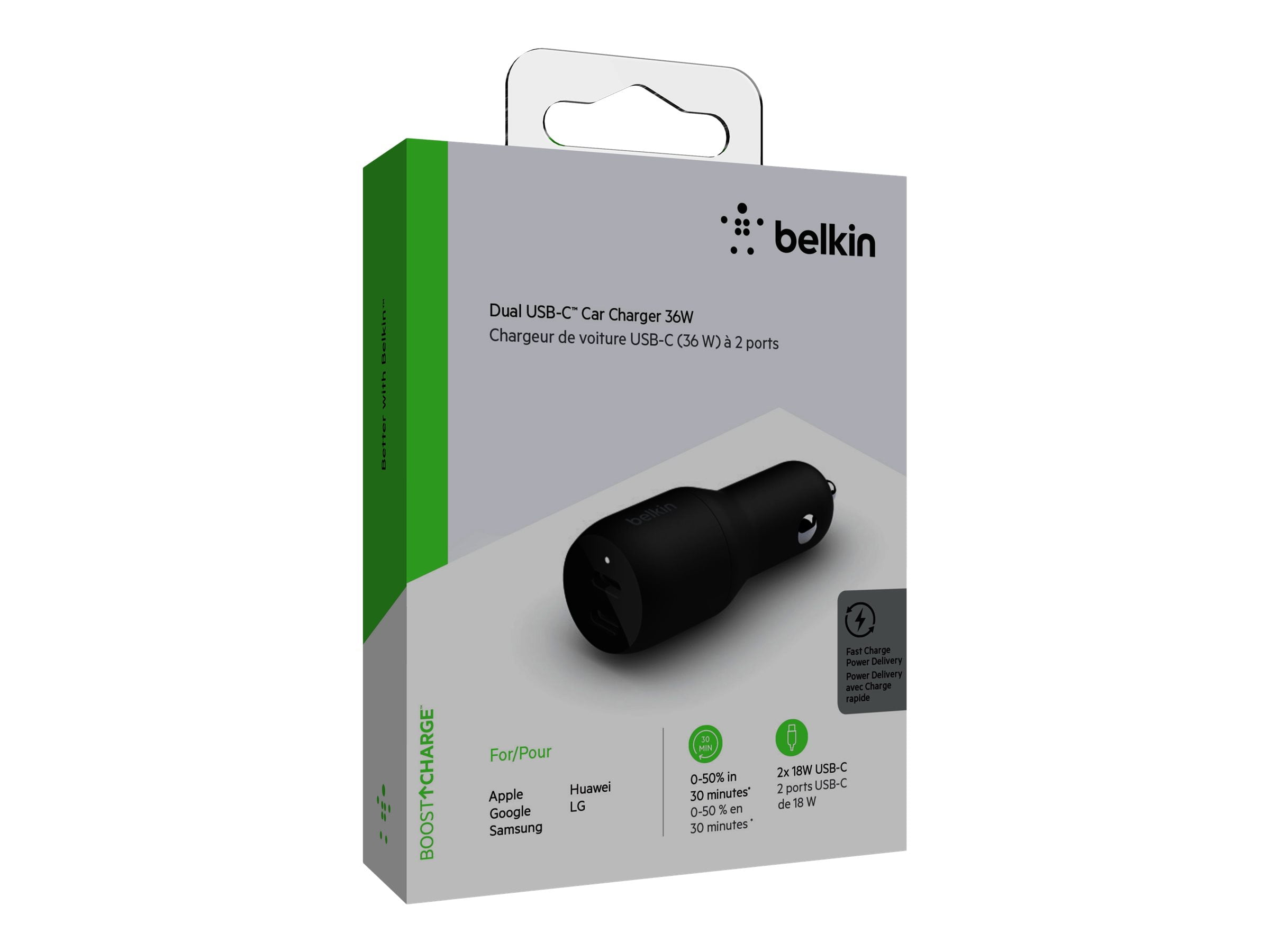 Belkin Dual USB-C Car Charger 36W Black