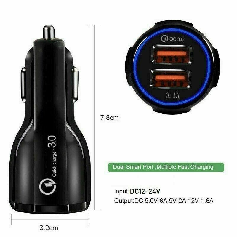 2 USB Port Fast Car Charger Trio