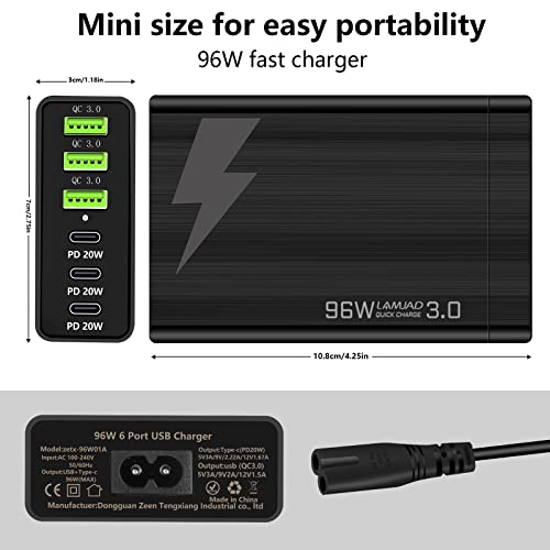 LAMJAD 96W 6-Port USB C Wall Charger