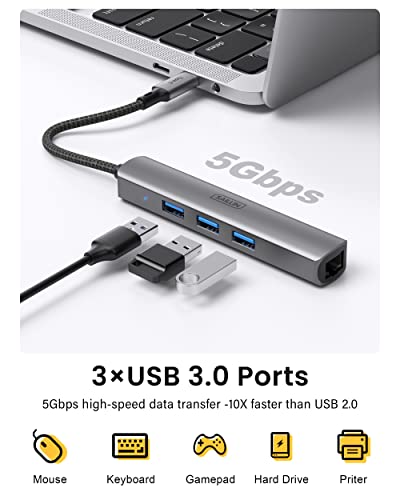 USB C Hub with Ethernet and 3 USB Ports