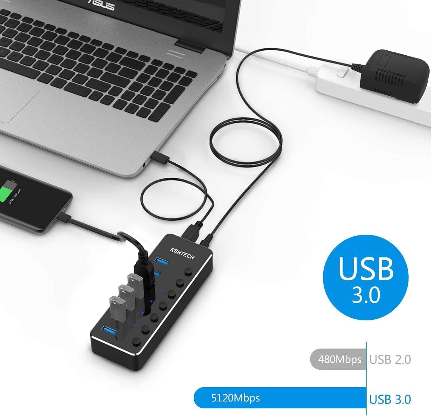 RSHTECH 7-Port USB 3.0 Hub for USB-C