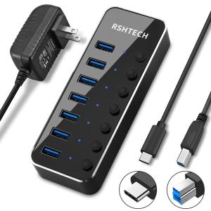 RSHTECH 7-Port USB-C Hub with Power Switch