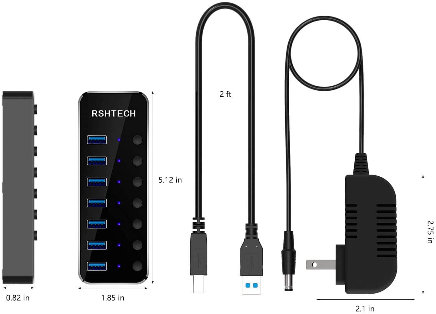 RSHTECH 7-Port USB-C Hub with Power Switch