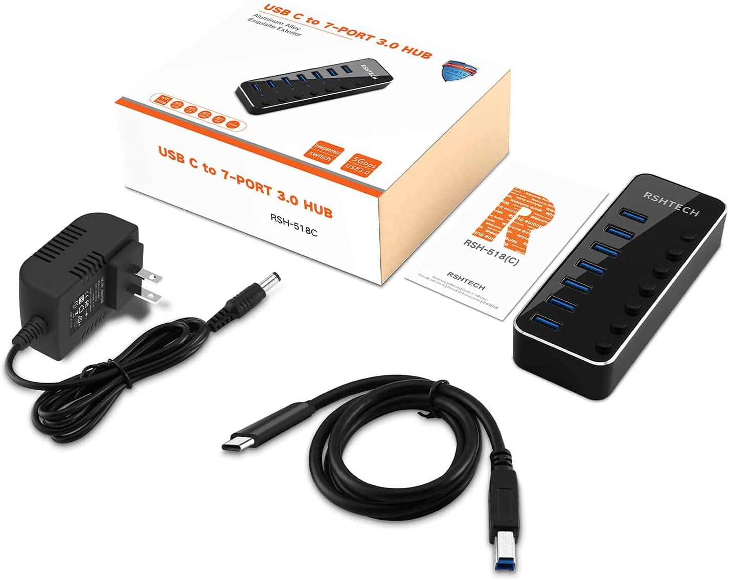 RSHTECH 7-Port USB-C Hub with Power Switch