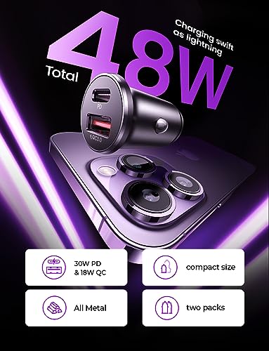 Fast USB C Car Charger for Phones and iPad