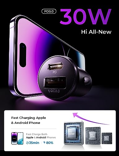 Fast USB C Car Charger for Phones and iPad