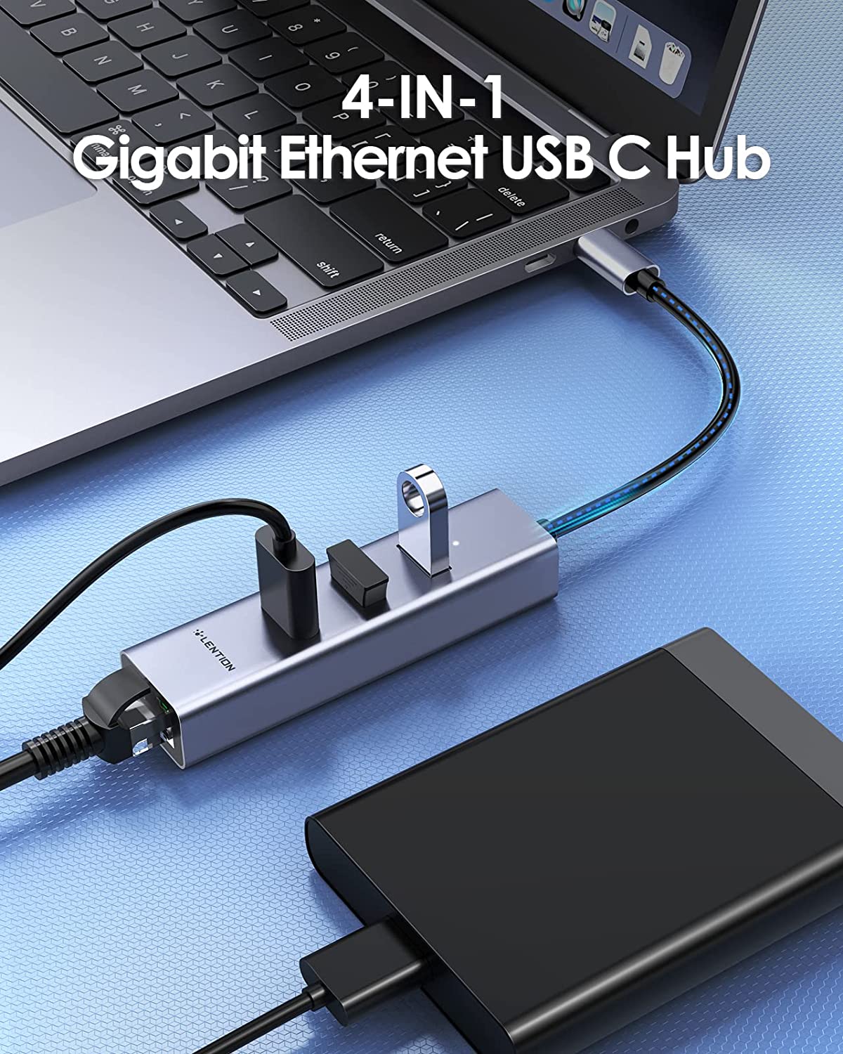 LENTION USB C Hub with Ethernet and 3 Ports