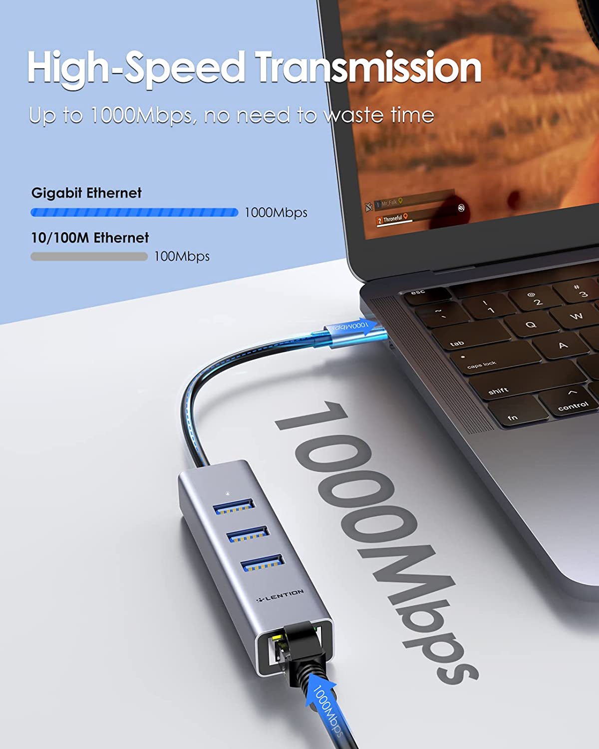 LENTION USB C Hub with Ethernet and 3 Ports