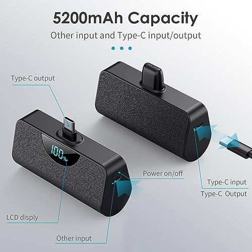 USB-C Mini Portable Charger: 2-Pack 5200mAh with LCD Display