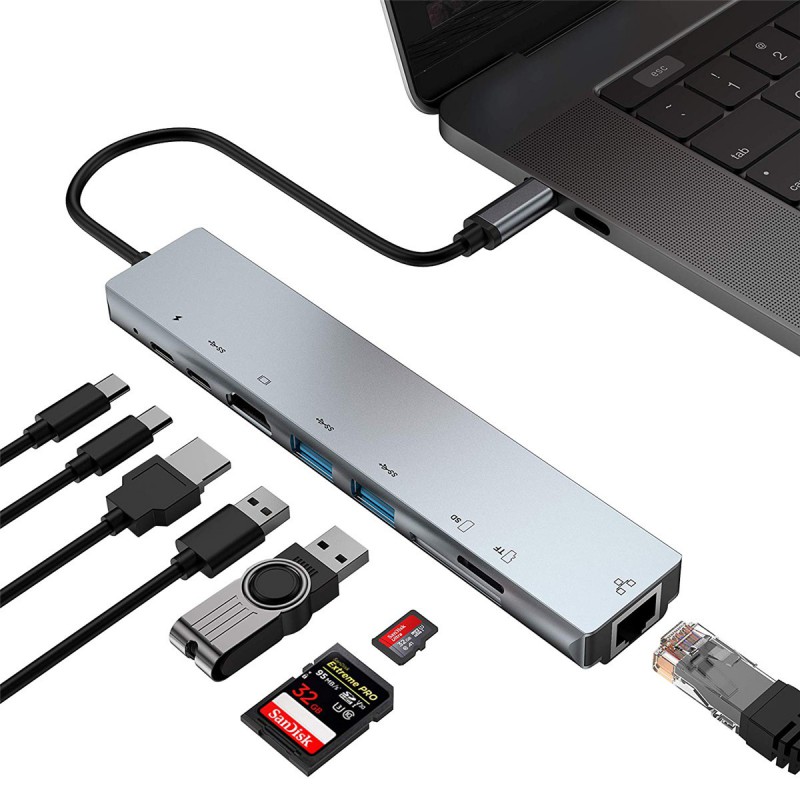 8-in-1 Multiport USB-C Hub with Ethernet Adapter