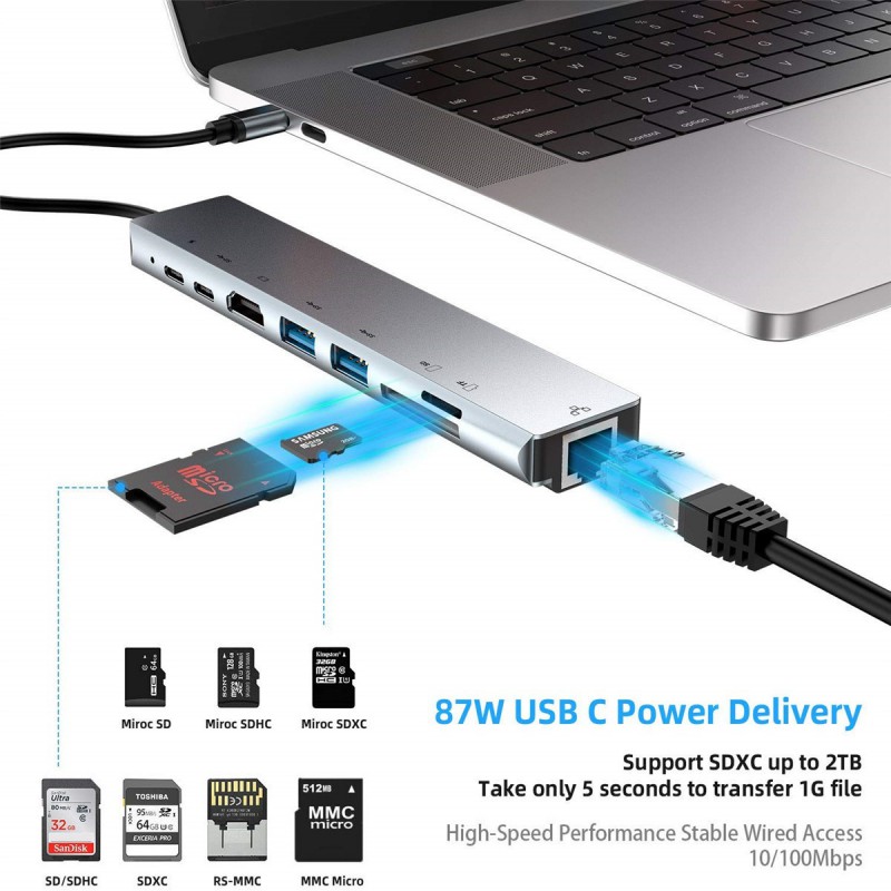 8-in-1 Multiport USB-C Hub with Ethernet Adapter