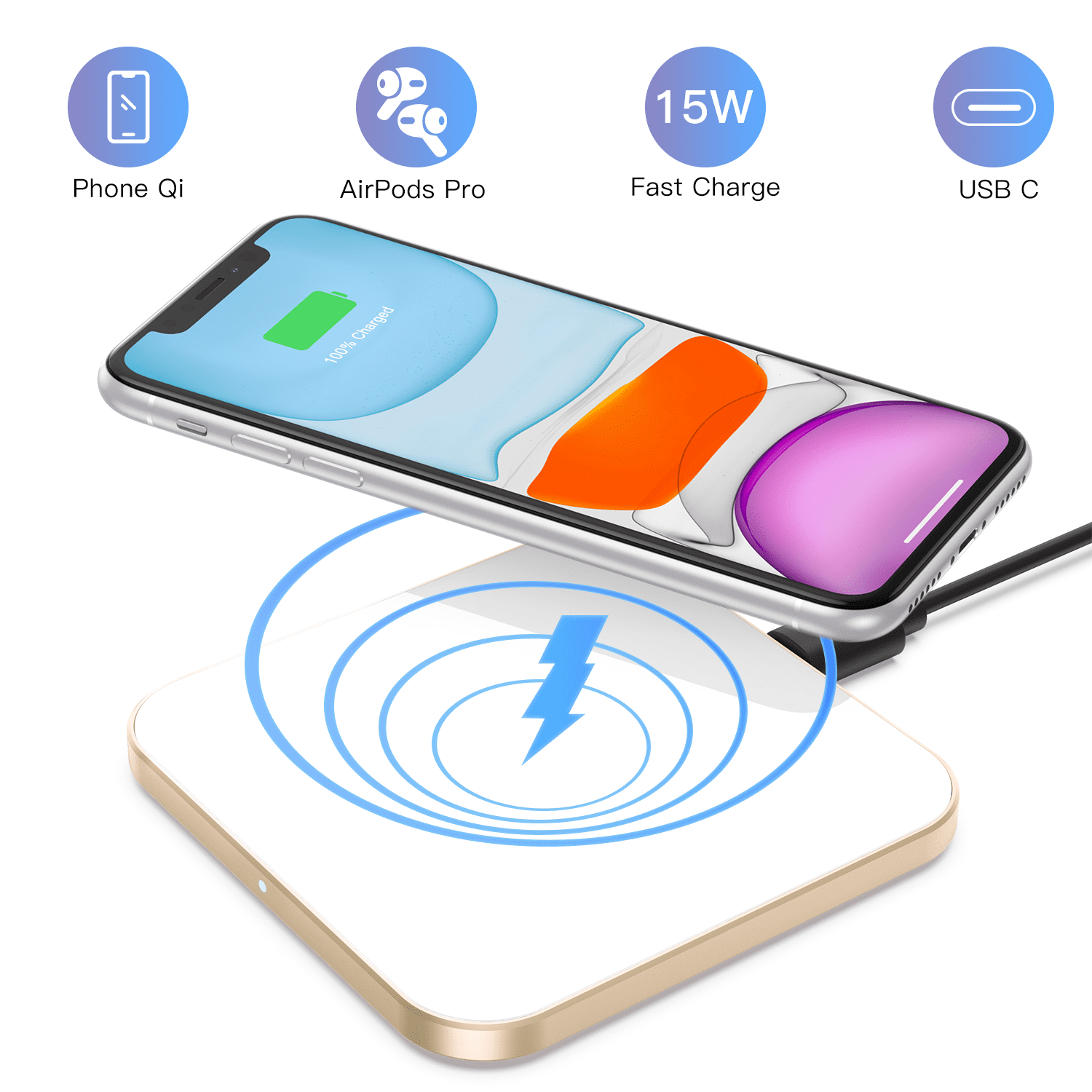 AGPTEK Wireless Charger with 15W USB-C