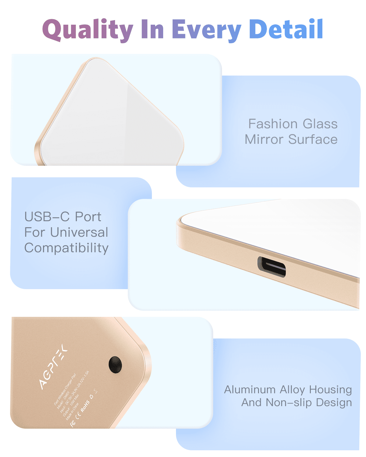 AGPTEK 15W Fast Wireless Charger with USB-C