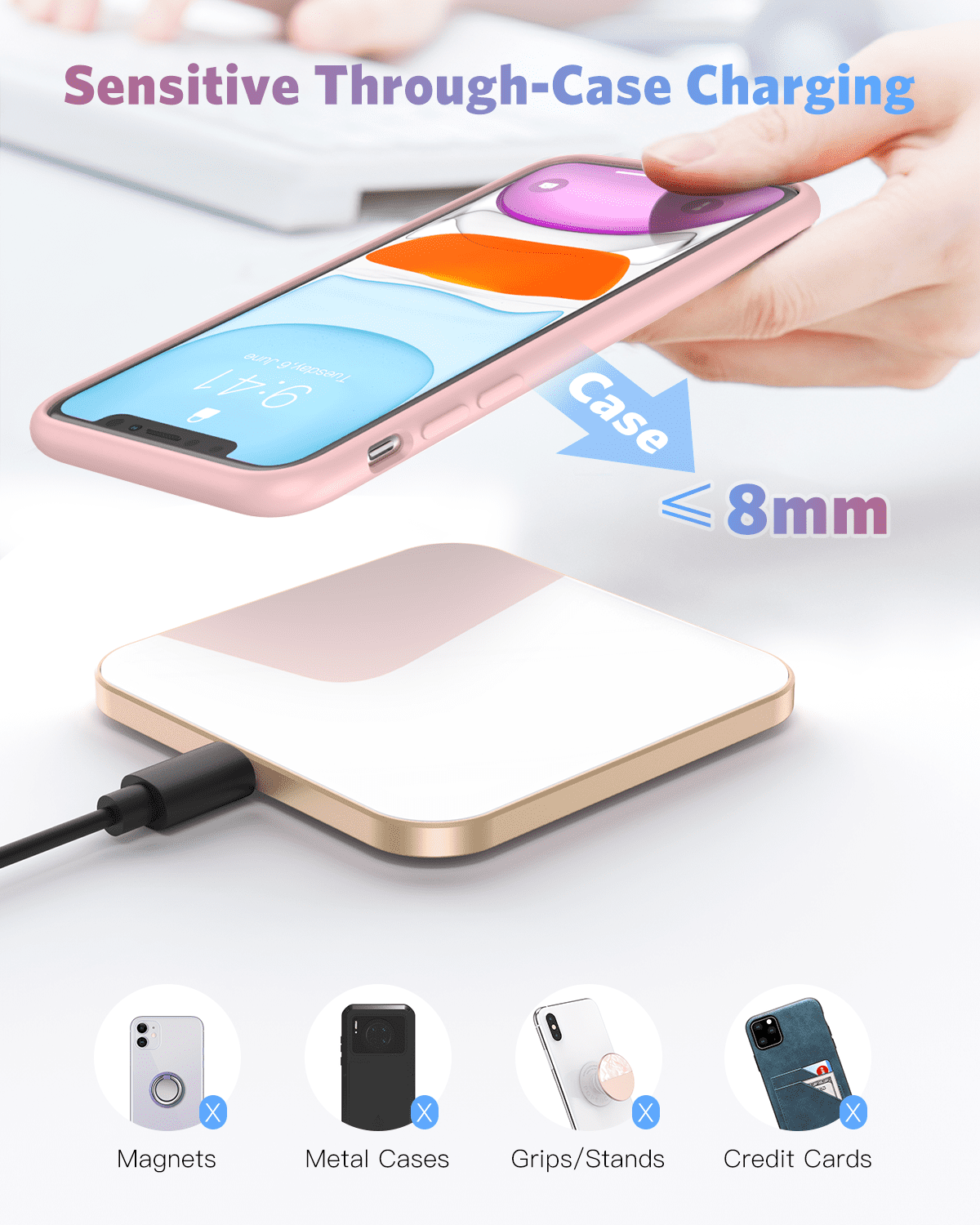 AGPTEK 15W Fast Wireless Charger with USB-C