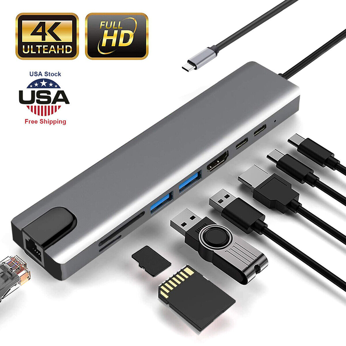 8-in-1 USB-C Hub with HDMI and Ethernet