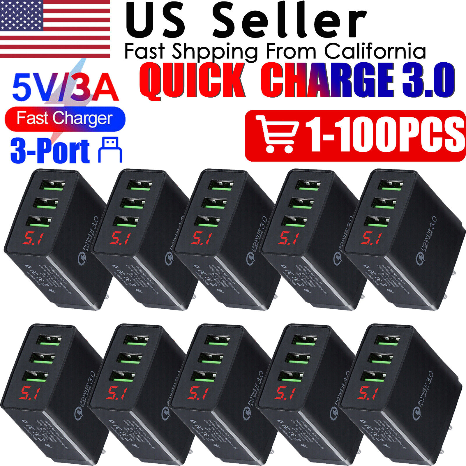USB-C 3-Port Fast Wall Charger Hub